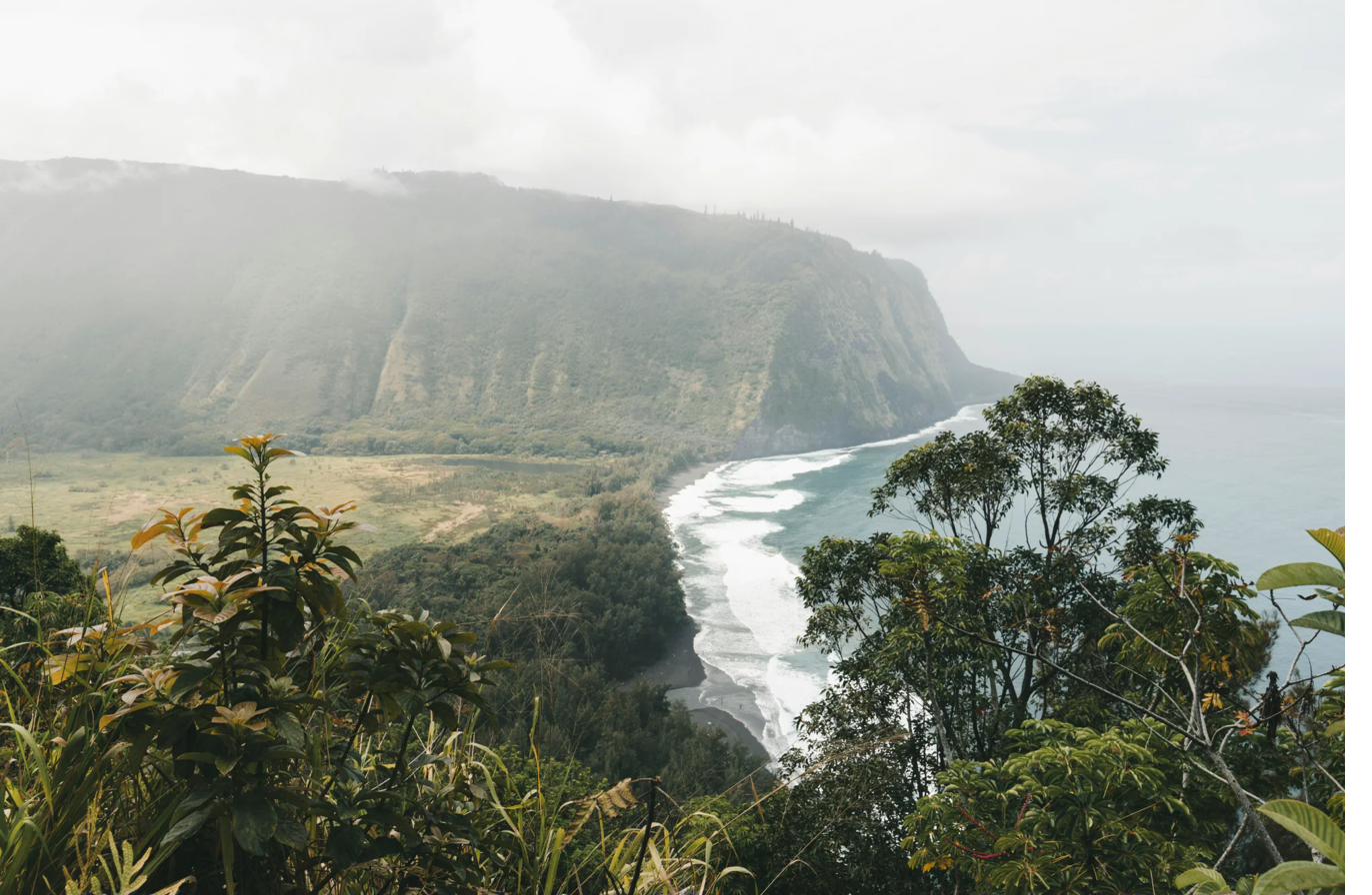Waipi'o Valley green cliffs and ocean